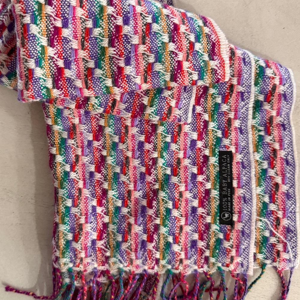 Colorful Baby Alpaca Knit Scarf made in Peru - Picture 3 of 3